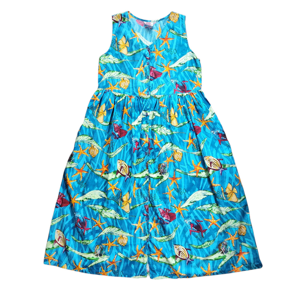 VINTAGE Sita sleeveless sundress tropical fish button front size M